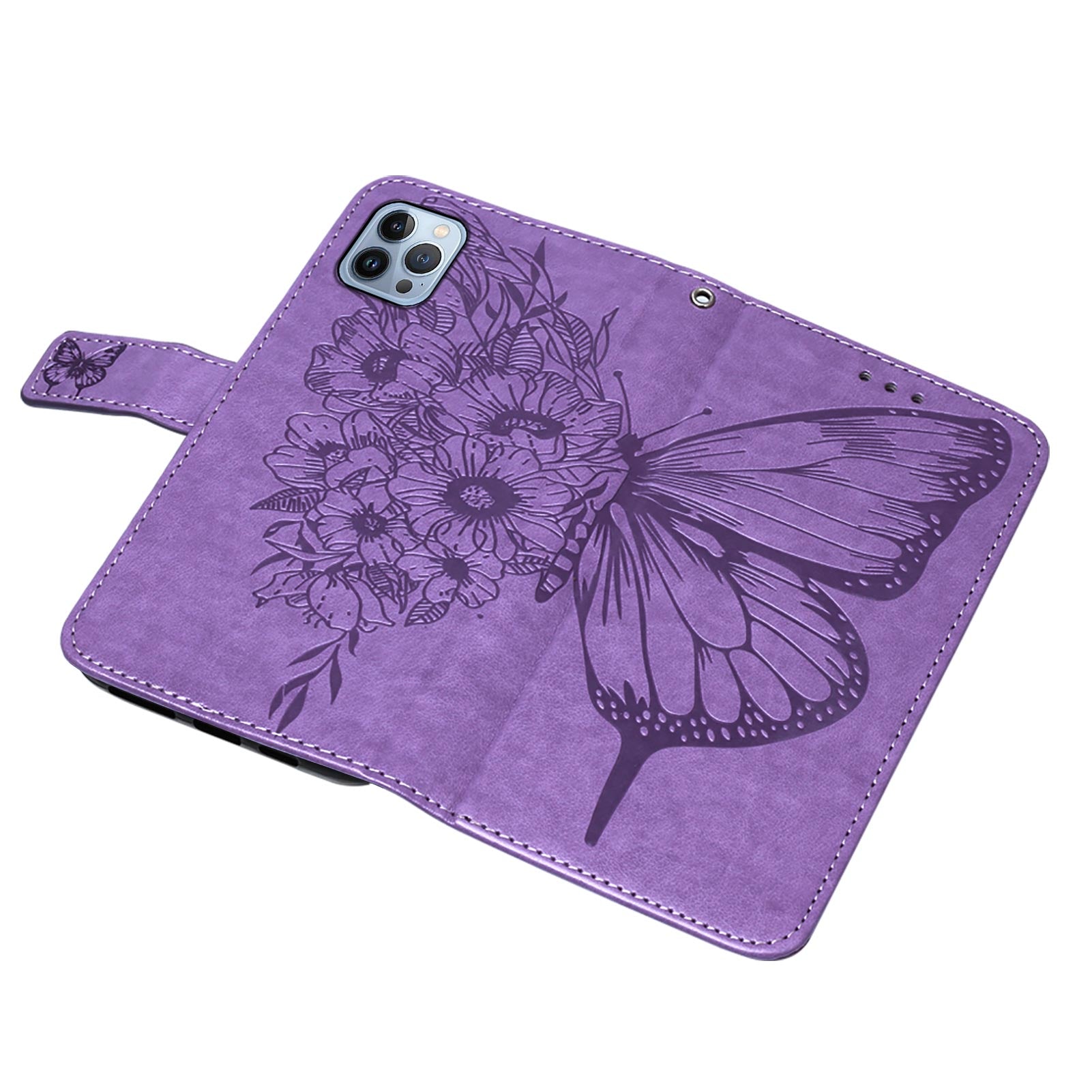 YB Imprinting Series-4 For iPhone 15 Pro Max Phone Leather Case Stand Wallet Butterfly Flower Imprinted Cover with Hand Strap - Light Purple YB Imprinting Series-4 For iPhone 15 Pro Max Phone Leather Case Stand Wallet Butterfly Flower Imprinted Cover with Hand Strap - Light Purple